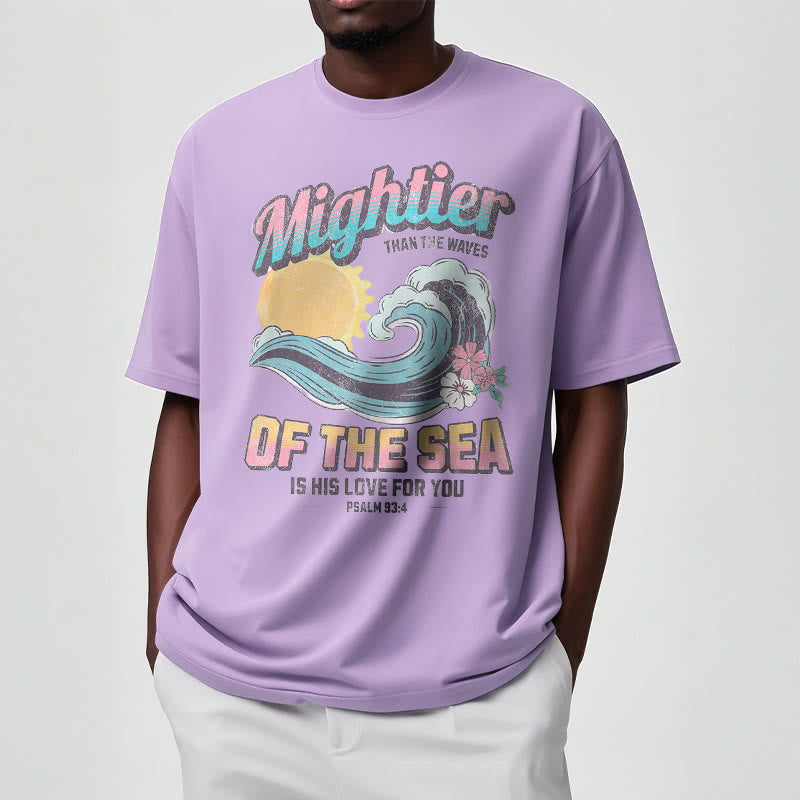 Christianartworkshop Farbiger Stil Mightier Than The Waves Psalm 93:4 Kurzärmeliges gewaschenes T-Shirt