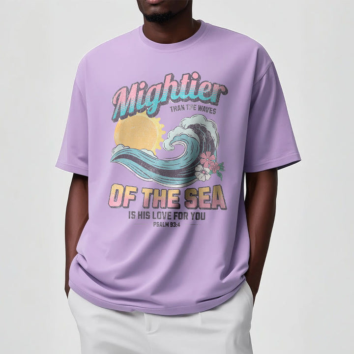 Christianartworkshop Farbiger Stil Mightier Than The Waves Psalm 93:4 Kurzärmeliges gewaschenes T-Shirt