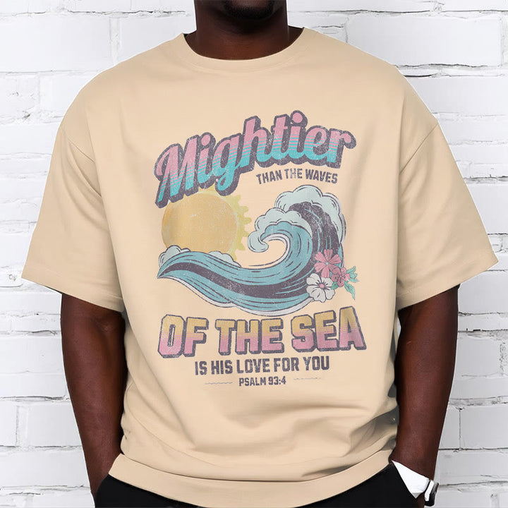 Christianartworkshop Farbiger Stil Mightier Than The Waves Psalm 93:4 Kurzärmeliges gewaschenes T-Shirt