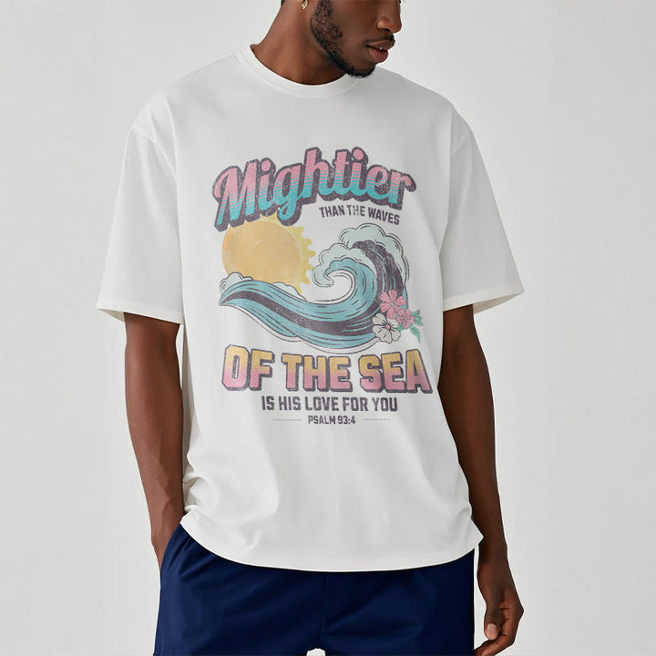 Christianartworkshop Farbiger Stil Mightier Than The Waves Psalm 93:4 Kurzärmeliges gewaschenes T-Shirt