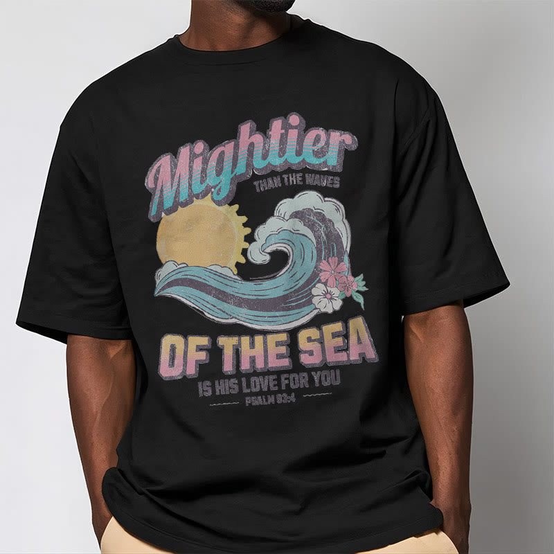 Christianartworkshop Farbiger Stil Mightier Than The Waves Psalm 93:4 Kurzärmeliges gewaschenes T-Shirt