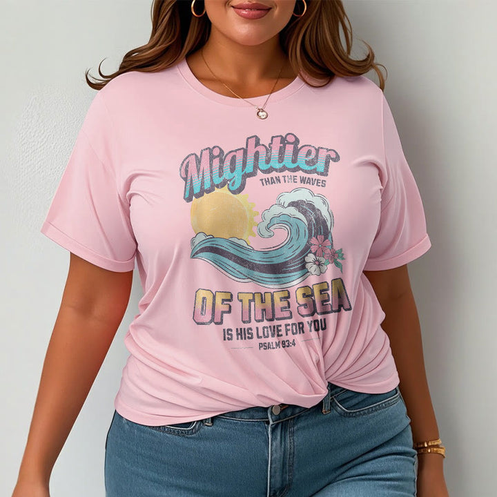 Christianartworkshop Farbiger Stil Mightier Than The Waves Psalm 93:4 Kurzärmeliges gewaschenes T-Shirt