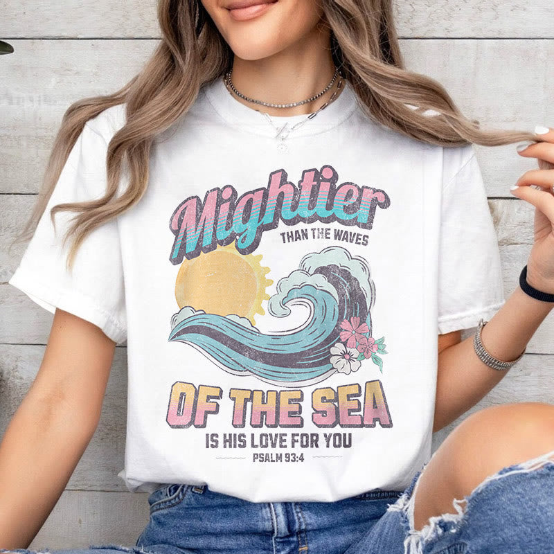 Christianartworkshop Farbiger Stil Mightier Than The Waves Psalm 93:4 Kurzärmeliges gewaschenes T-Shirt