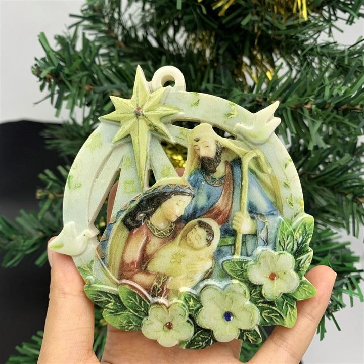 Christianartworkshop Klassischer farbiger Stil, Stereo-Krippenszene, Kunstharz, Weihnachtskrippe, Hängeornamente - image 2