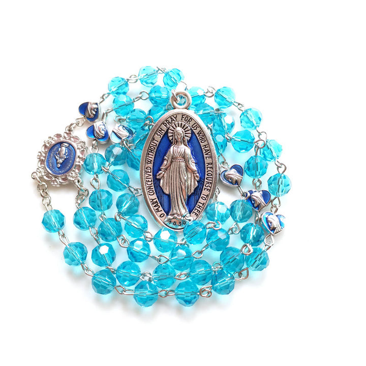 Christianartworkshop Wundertätige Medaille aus 8 mm rundem blauem Glas, Kristalllegierung, Rosenkranzkette