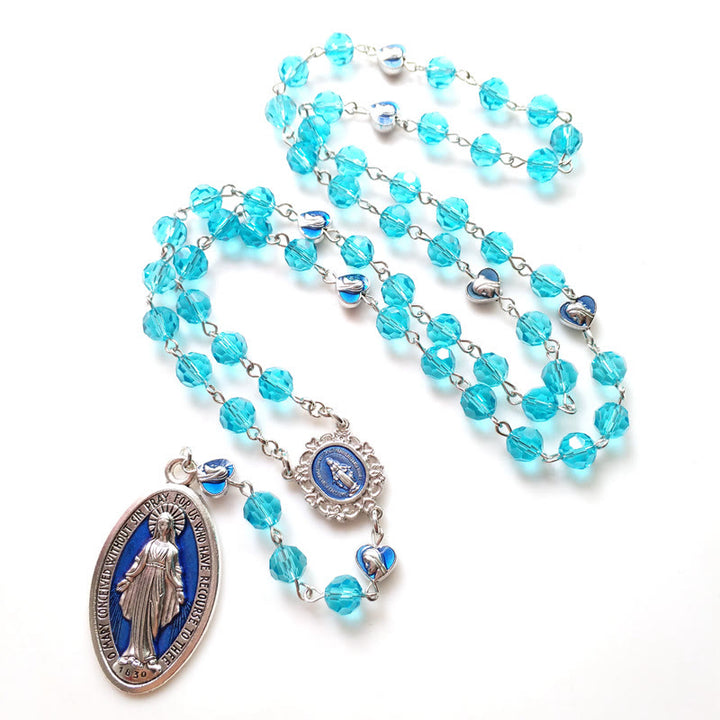 Christianartworkshop Wundertätige Medaille aus 8 mm rundem blauem Glas, Kristalllegierung, Rosenkranzkette