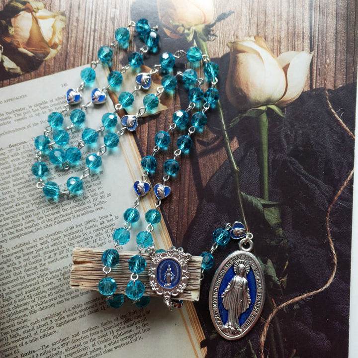 Christianartworkshop Wundertätige Medaille aus 8 mm rundem blauem Glas, Kristalllegierung, Rosenkranzkette