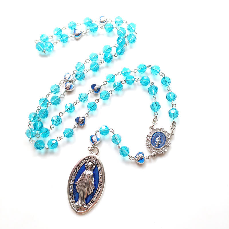 Christianartworkshop Wundertätige Medaille aus 8 mm rundem blauem Glas, Kristalllegierung, Rosenkranzkette
