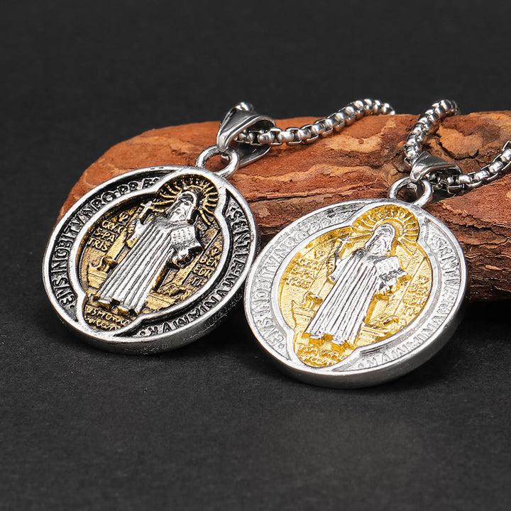 Christianartworkshop Halskette mit Anhänger im klassischen Retro-Stil mit Heiligem Benedikt-Schutz - Silber&Gold - image 0