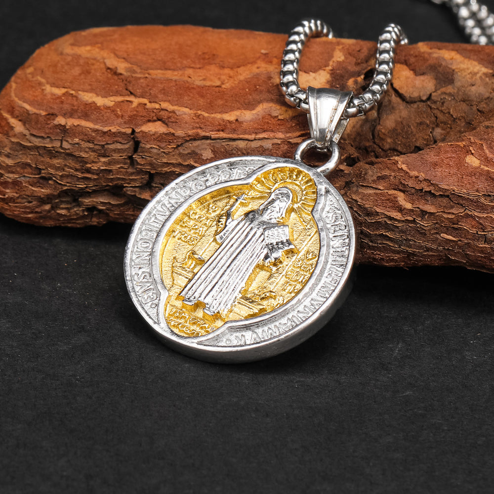 Christianartworkshop Halskette mit Anhänger im klassischen Retro-Stil mit Heiligem Benedikt-Schutz - image 1