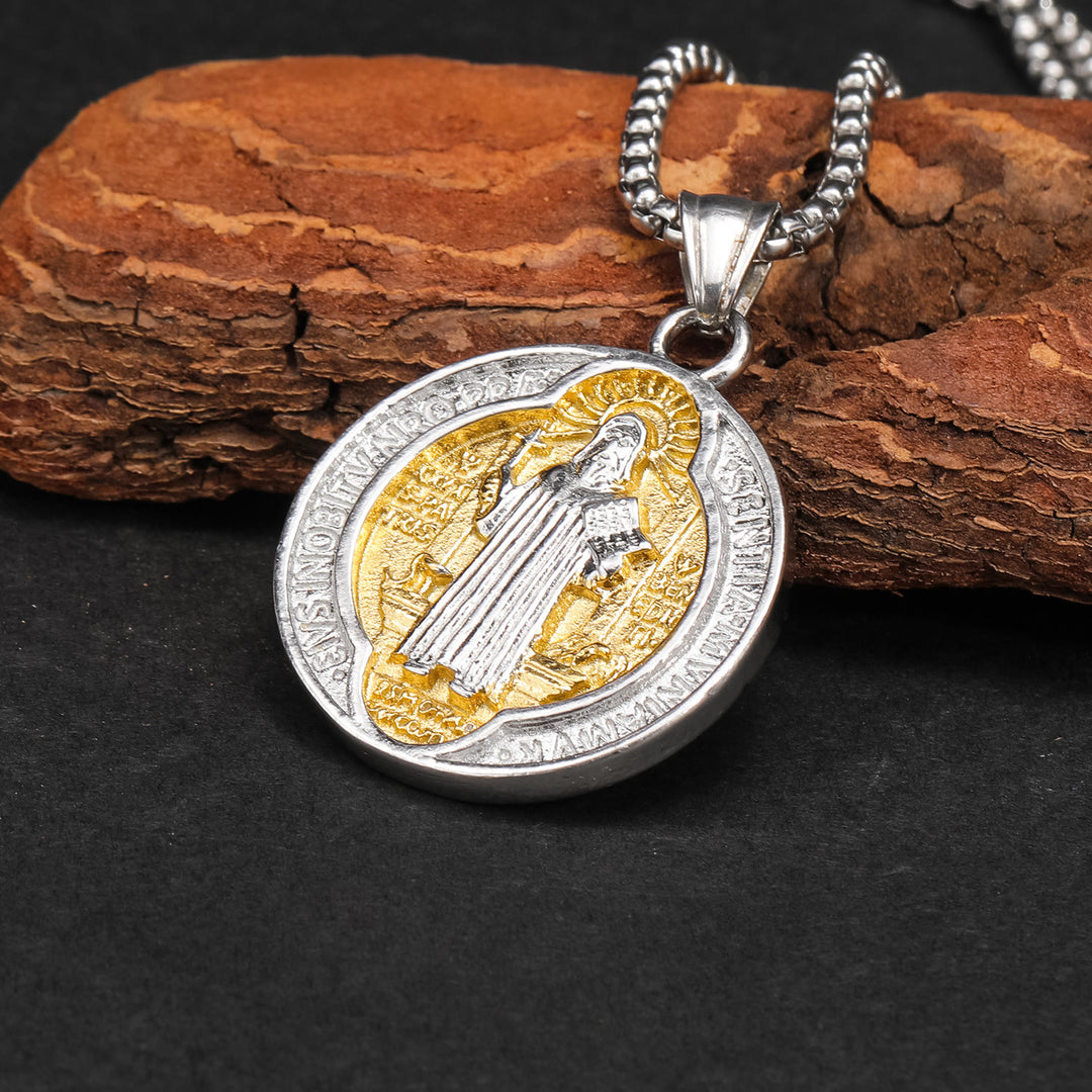 Christianartworkshop Halskette mit Anhänger im klassischen Retro-Stil mit Heiligem Benedikt-Schutz