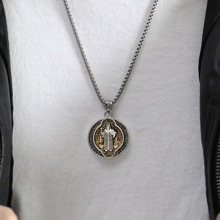 Christianartworkshop Halskette mit Anhänger im klassischen Retro-Stil mit Heiligem Benedikt-Schutz