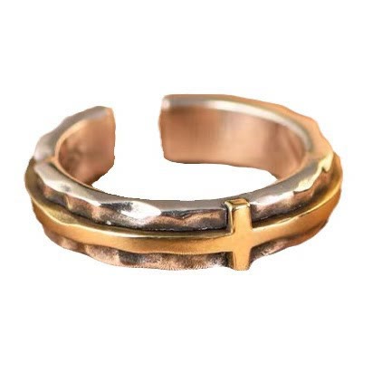 Christianartworkshop Retro Minimalist Style Two-Color Cross Blessing Ring - image 4