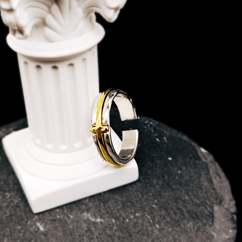 Christianartworkshop Retro Minimalist Style Two-Color Cross Blessing Ring - image 1