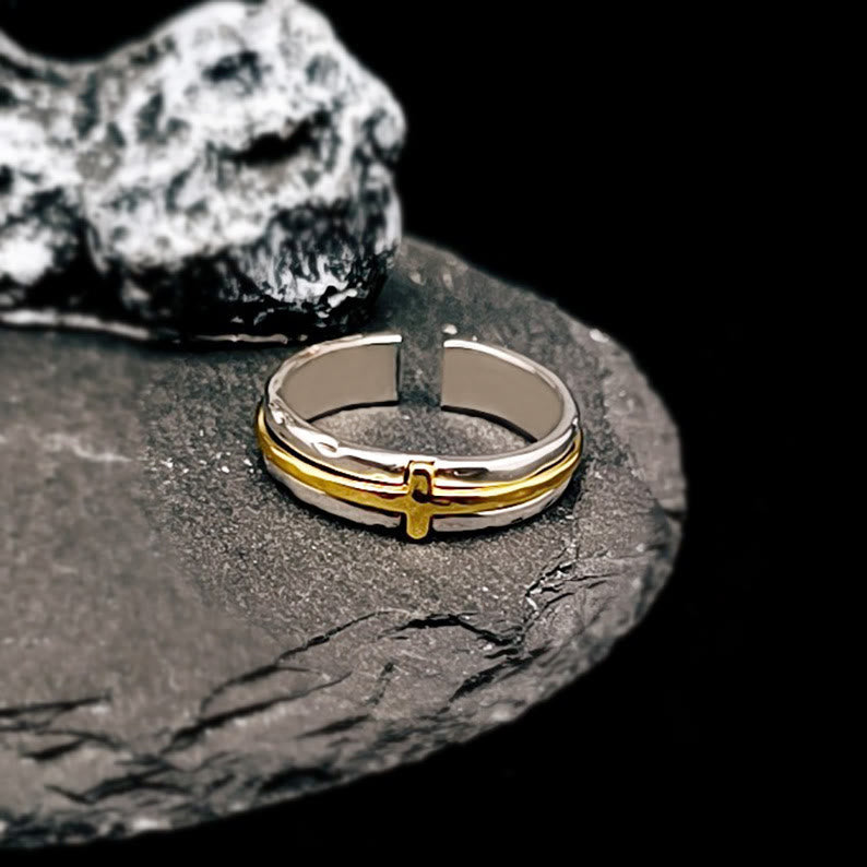 Christianartworkshop Retro Minimalist Style Two-Color Cross Blessing Ring - Verstellbar (Geeignet für US-Größen 9-11) - image 0