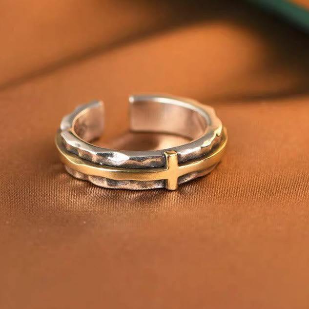 Christianartworkshop Retro Minimalist Style Two-Color Cross Blessing Ring - image 3