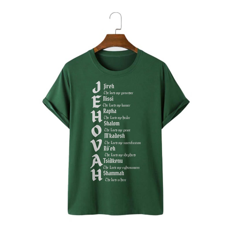 Christianartworkshop Minimalistischer Stil Kurzarm-T-Shirt mit Namen Jehovas - Dunkelgrün - 2XL - image 7