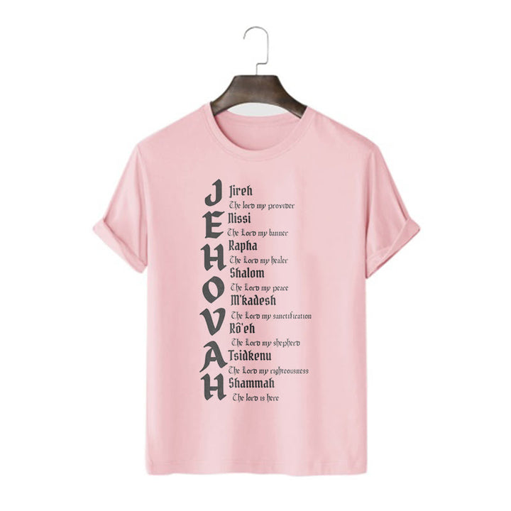 Christianartworkshop – Kurzärmliges, gewaschenes T-Shirt mit Namen von Jehova im minimalistischen Stil