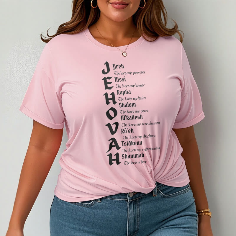 Christianartworkshop – Kurzärmliges, gewaschenes T-Shirt mit Namen von Jehova im minimalistischen Stil