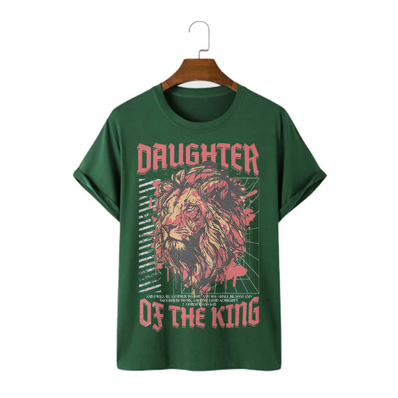 Christianartworkshop Modern Style Daughter Of The King Löwenkopf Kurzärmeliges gewaschenes T-Shirt