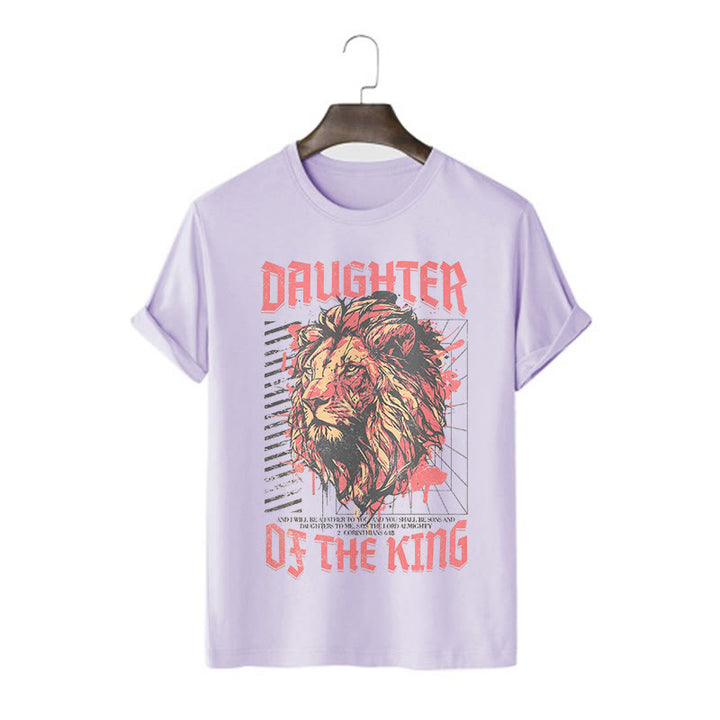 Christianartworkshop Modern Style Daughter Of The King Löwenkopf Kurzärmeliges gewaschenes T-Shirt