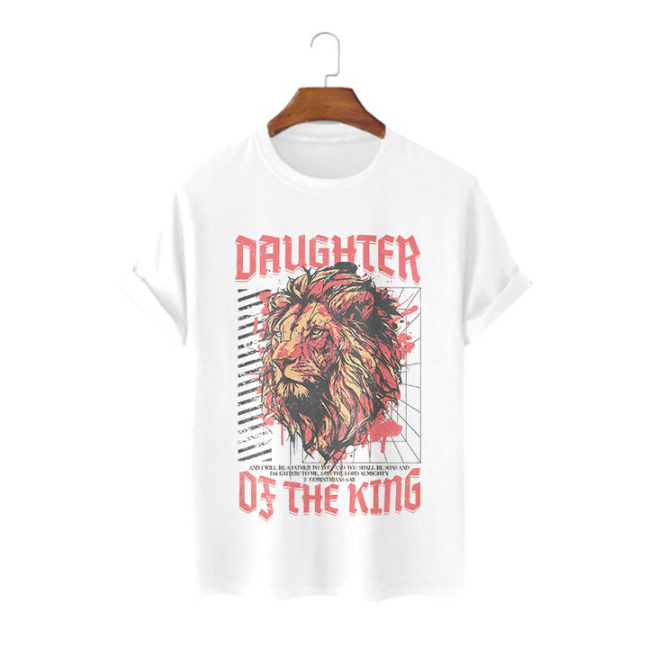 Christianartworkshop Modern Style Daughter Of The King Löwenkopf Kurzärmeliges gewaschenes T-Shirt