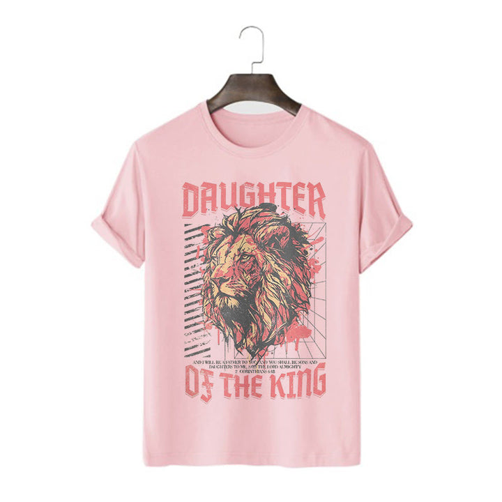 Christianartworkshop Modern Style Daughter Of The King Löwenkopf Kurzärmeliges gewaschenes T-Shirt