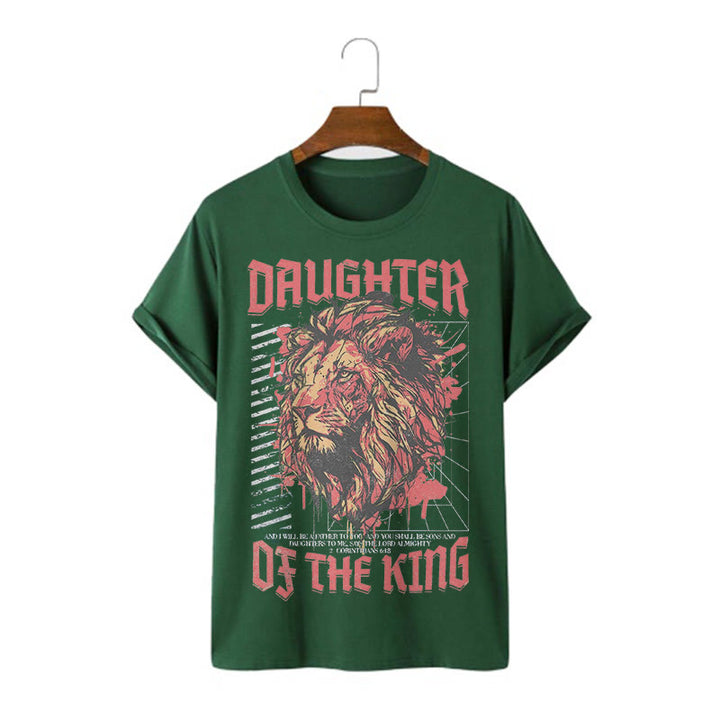 Christianartworkshop Modernes Kurzarm-T-Shirt „Tochter des Königs“ mit Löwenkopf - Dunkelgrün - 2XL - image 4
