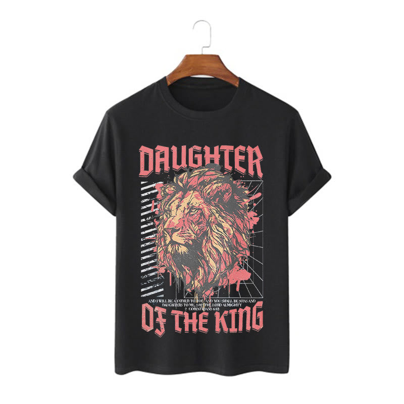 Christianartworkshop Modern Style Daughter Of The King Löwenkopf Kurzärmeliges gewaschenes T-Shirt