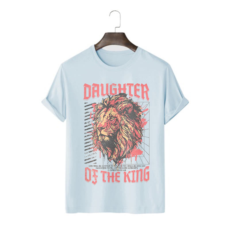 Christianartworkshop Modern Style Daughter Of The King Löwenkopf Kurzärmeliges gewaschenes T-Shirt
