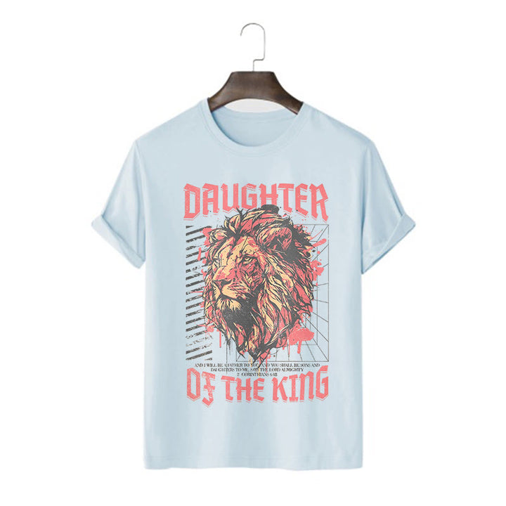 Christianartworkshop Modern Style Daughter Of The King Löwenkopf Kurzärmeliges gewaschenes T-Shirt