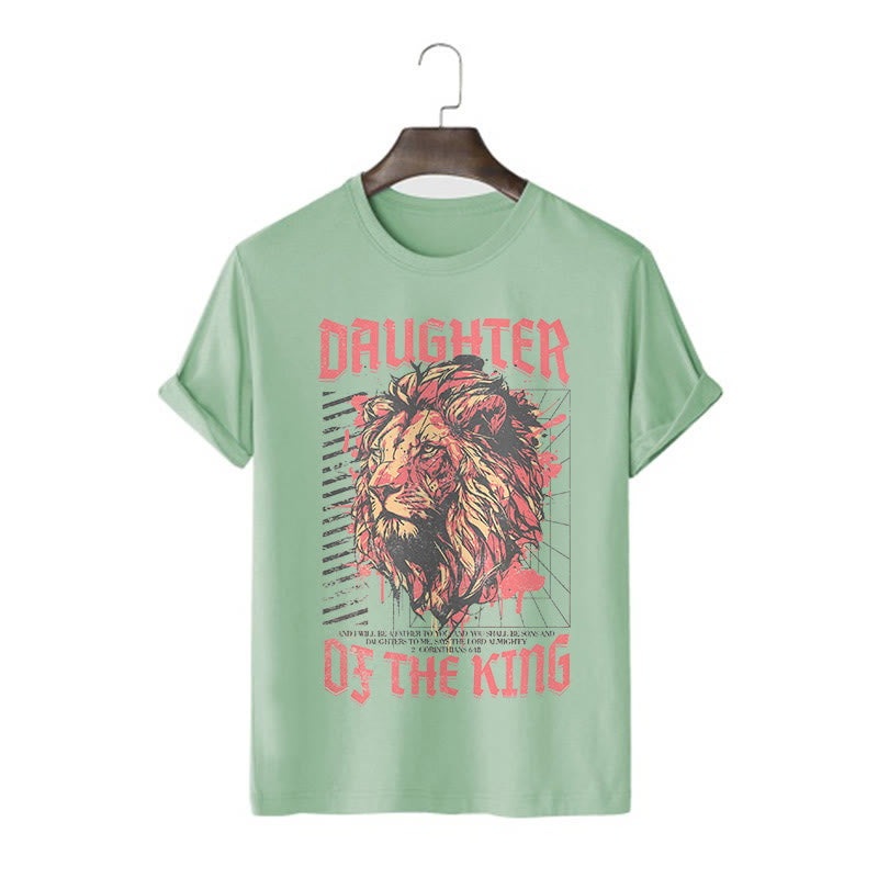 Christianartworkshop Modern Style Daughter Of The King Löwenkopf Kurzärmeliges gewaschenes T-Shirt