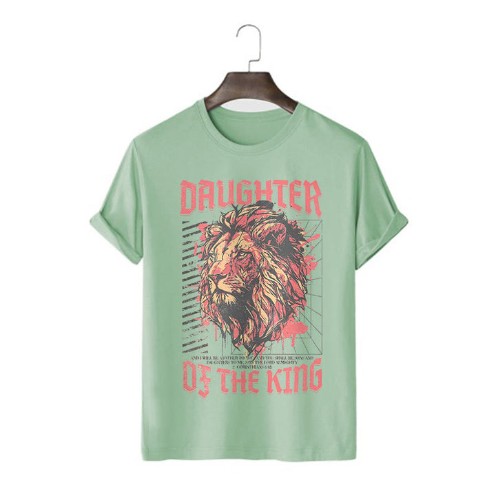 Christianartworkshop Modern Style Daughter Of The King Löwenkopf Kurzärmeliges gewaschenes T-Shirt