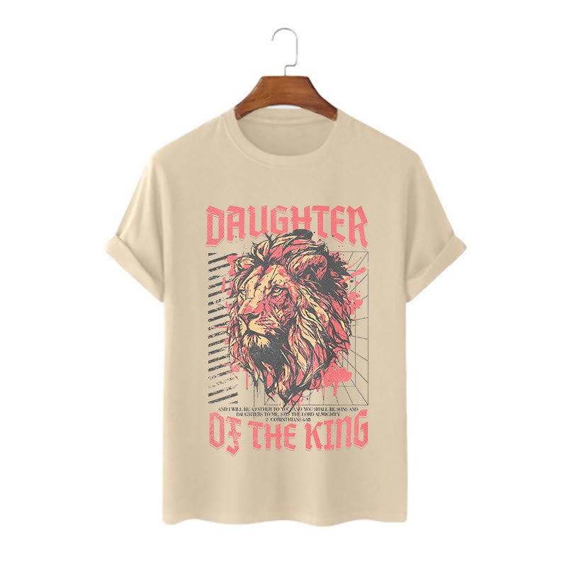 Christianartworkshop Modern Style Daughter Of The King Löwenkopf Kurzärmeliges gewaschenes T-Shirt