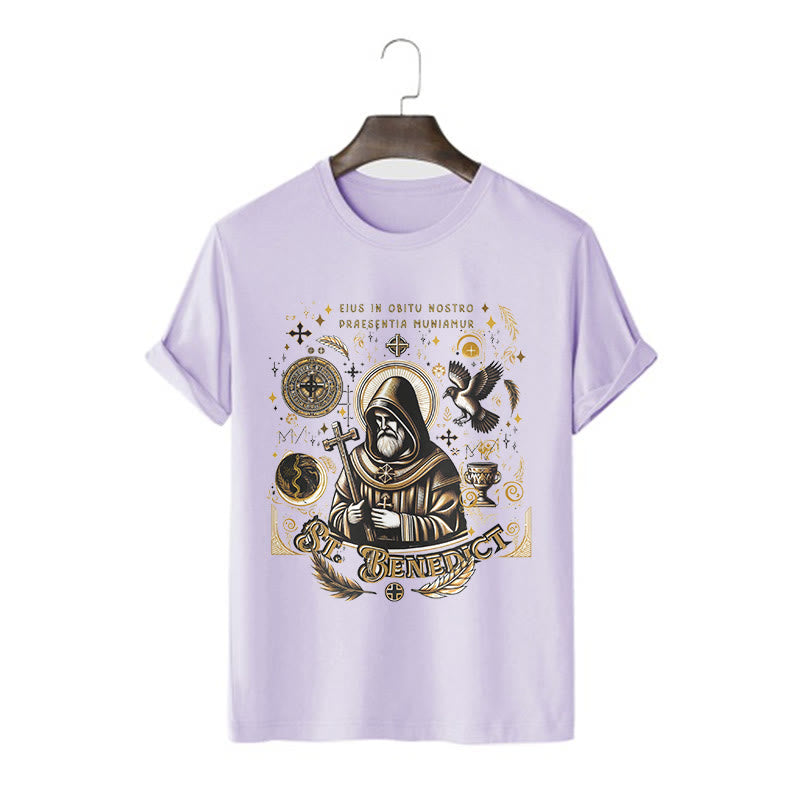 Christianartworkshop Klassisches T-Shirt mit Segensmotiv des Heiligen Benedikt, kurzärmlig, gewaschen