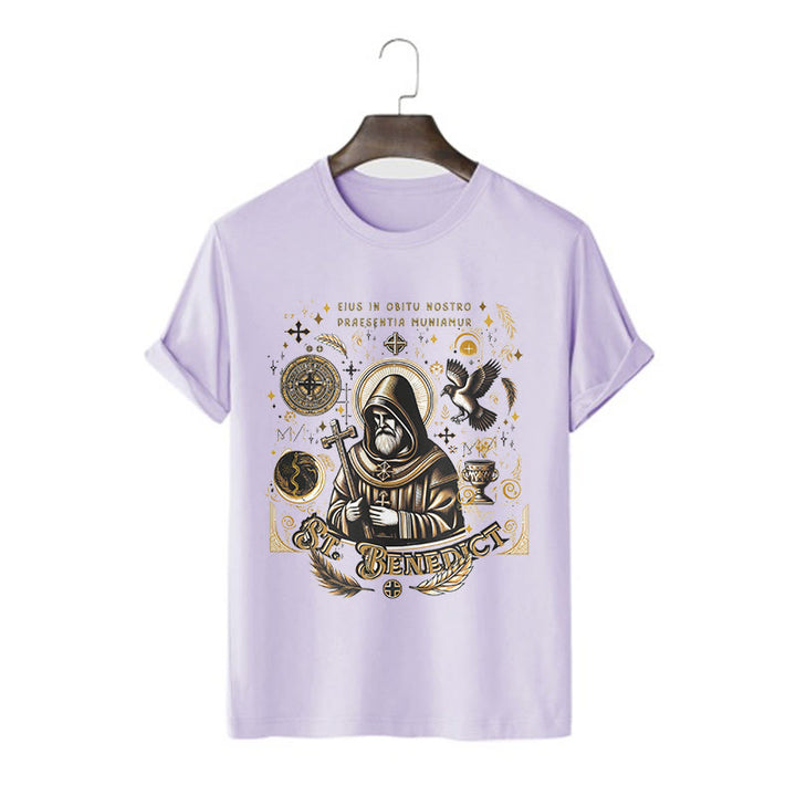 Christianartworkshop Klassisches T-Shirt mit Segensmotiv des Heiligen Benedikt, kurzärmlig, gewaschen