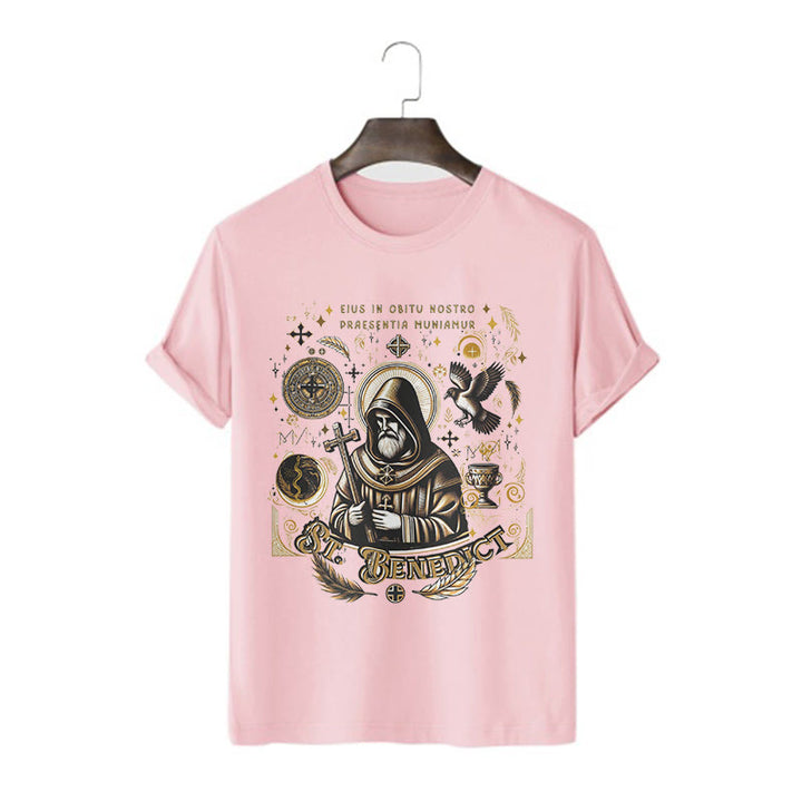 Christianartworkshop Klassisches T-Shirt mit Segensmotiv des Heiligen Benedikt, kurzärmlig, gewaschen