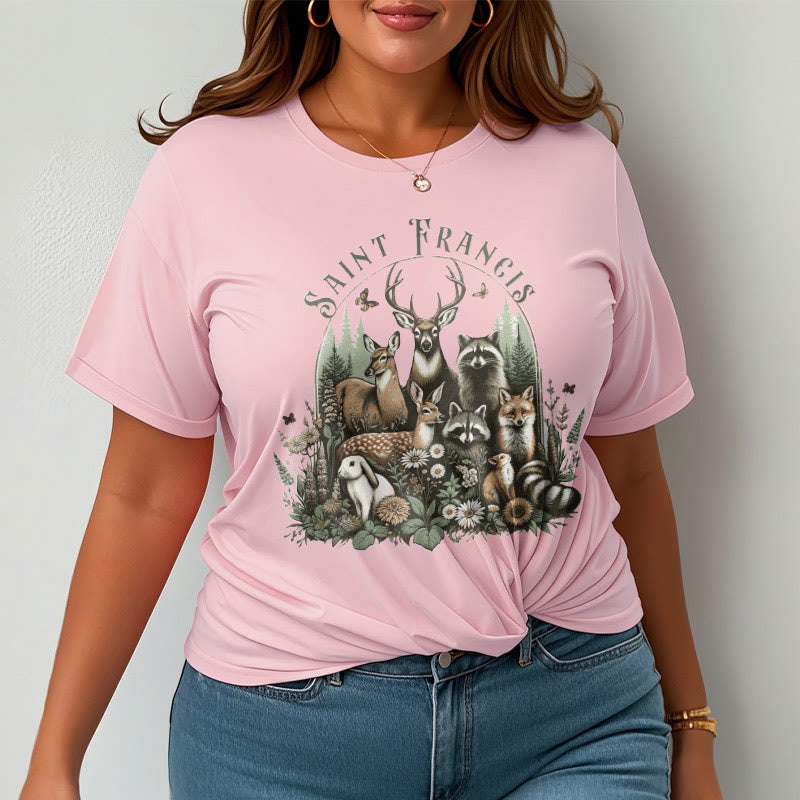 Christianartworkshop Farbiger Stil Harmony Of Nature Saint Francis Kurzärmliges gewaschenes T-Shirt
