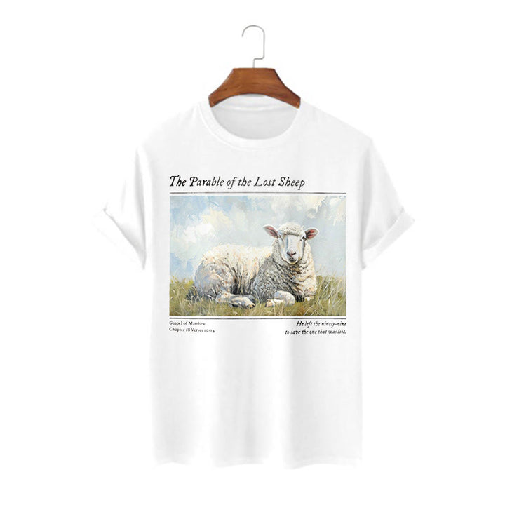 Christianartworkshop T-Shirt im realistischen Stil „Parable of the Lost Sheep“, kurzärmlig, gewaschen