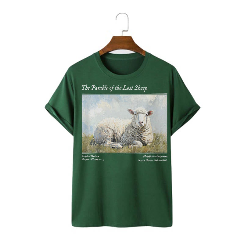 Christianartworkshop T-Shirt im realistischen Stil „Parable of the Lost Sheep“, kurzärmlig, gewaschen