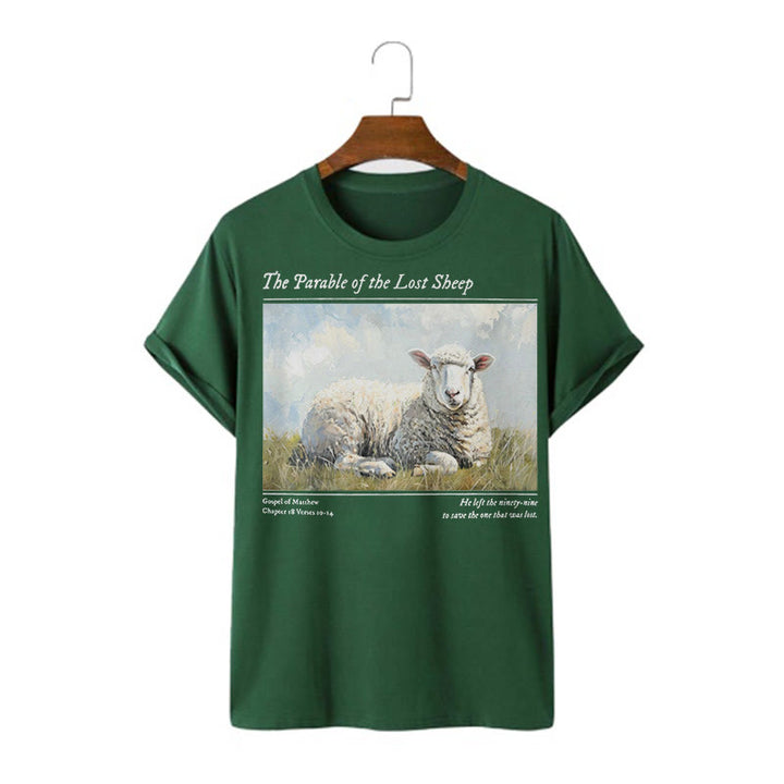 Christianartworkshop T-Shirt im realistischen Stil „Parable of the Lost Sheep“, kurzärmlig, gewaschen