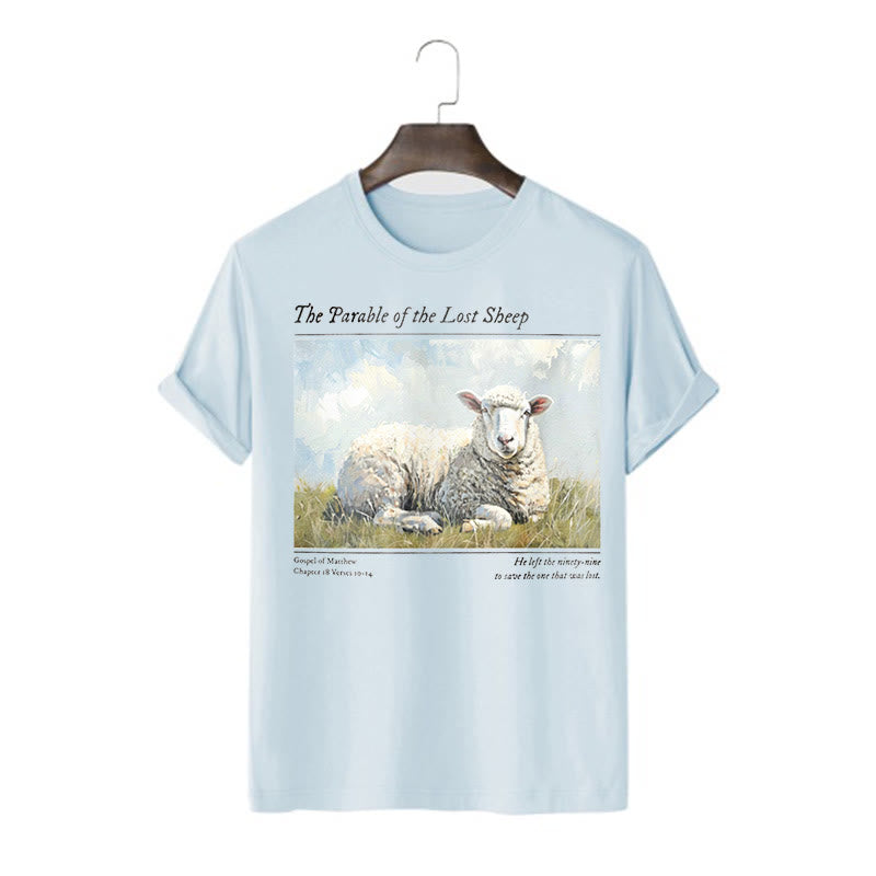 Christianartworkshop T-Shirt im realistischen Stil „Parable of the Lost Sheep“, kurzärmlig, gewaschen