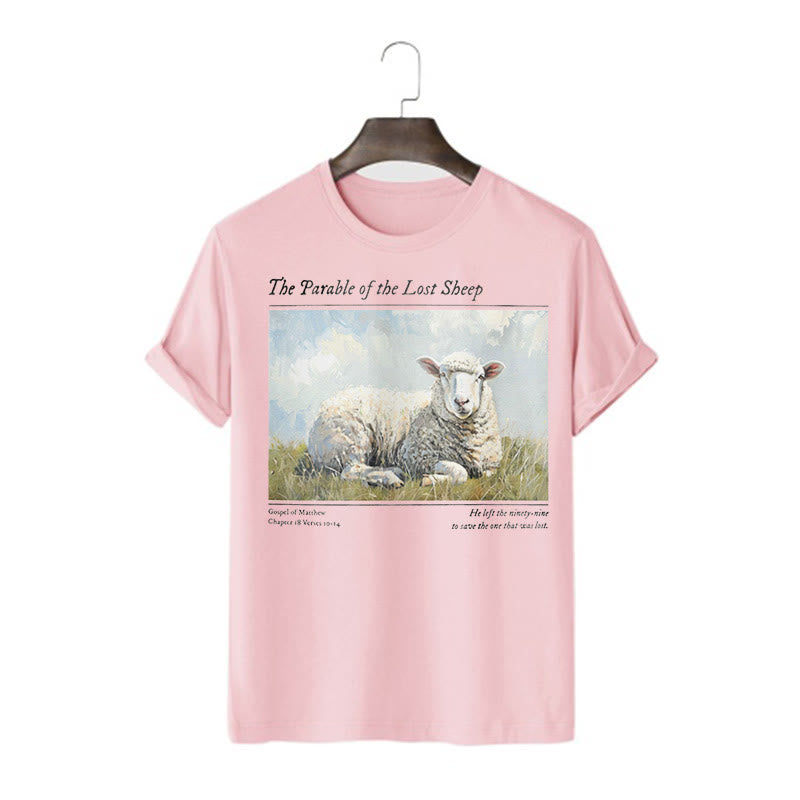 Christianartworkshop T-Shirt im realistischen Stil „Parable of the Lost Sheep“, kurzärmlig, gewaschen