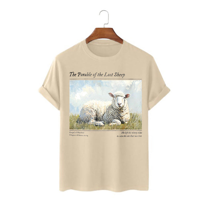 Christianartworkshop T-Shirt im realistischen Stil „Parable of the Lost Sheep“, kurzärmlig, gewaschen