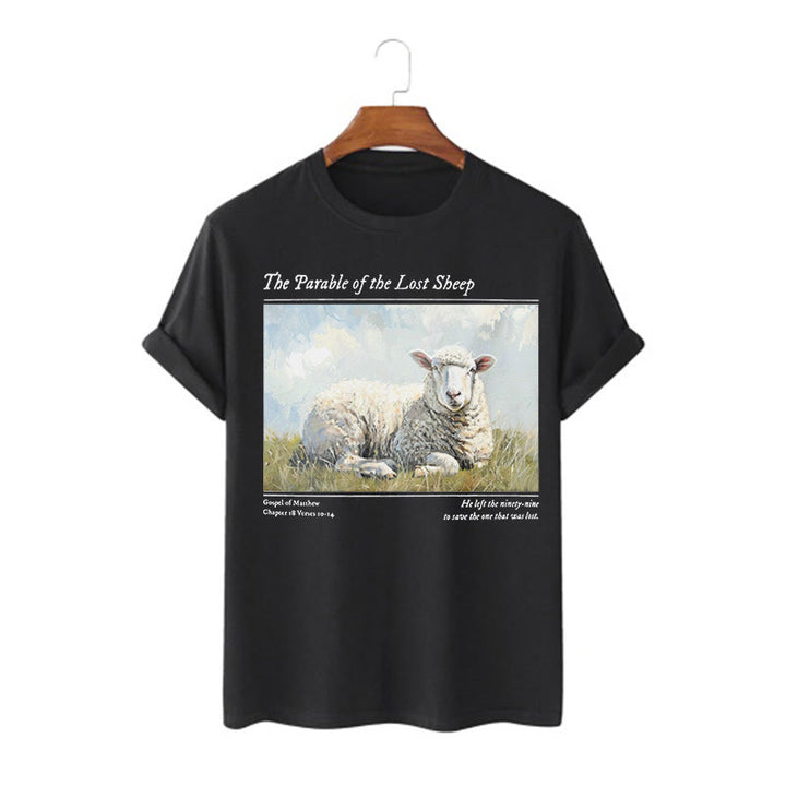 Christianartworkshop T-Shirt im realistischen Stil „Parable of the Lost Sheep“, kurzärmlig, gewaschen