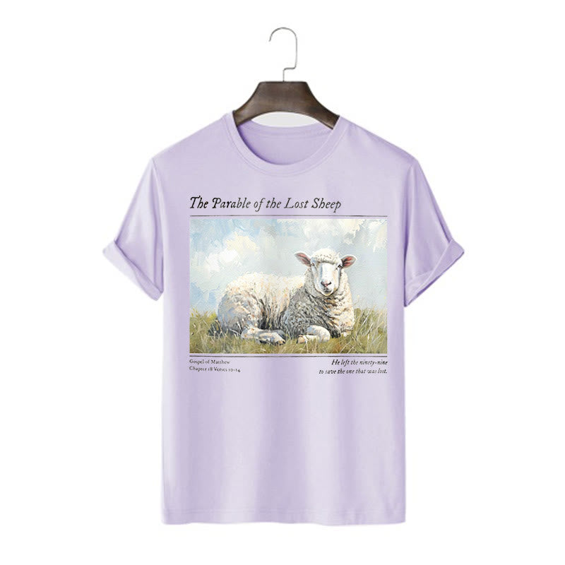 Christianartworkshop T-Shirt im realistischen Stil „Parable of the Lost Sheep“, kurzärmlig, gewaschen
