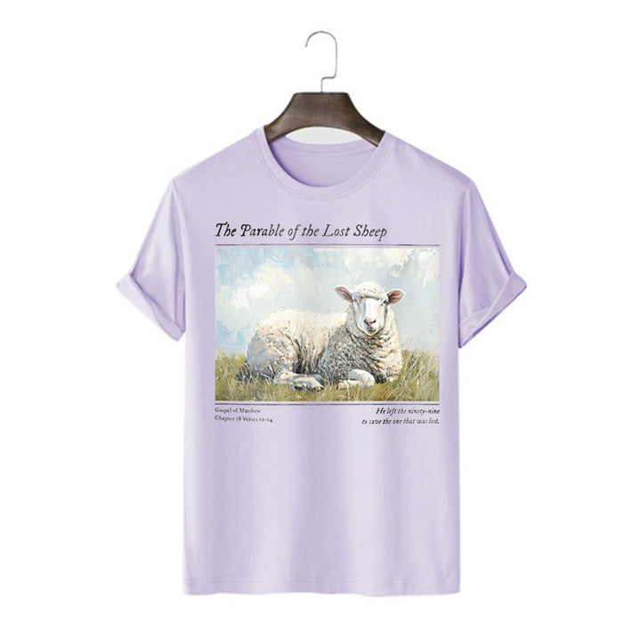 Christianartworkshop T-Shirt im realistischen Stil „Parable of the Lost Sheep“, kurzärmlig, gewaschen