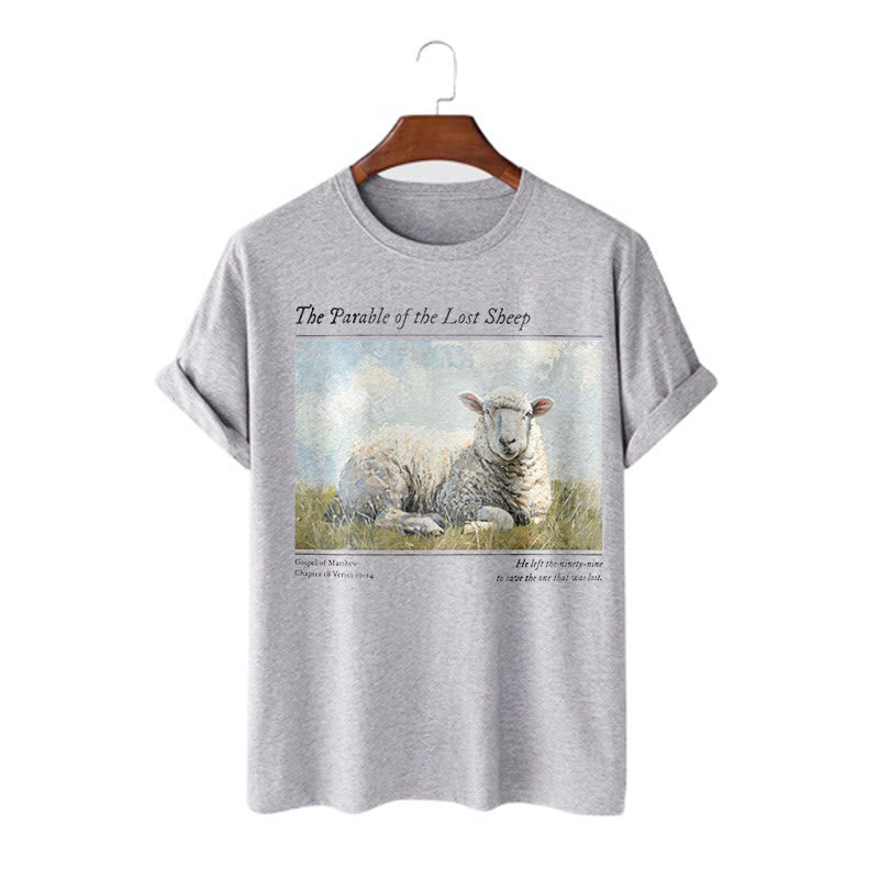 Christianartworkshop T-Shirt im realistischen Stil „Parable of the Lost Sheep“, kurzärmlig, gewaschen
