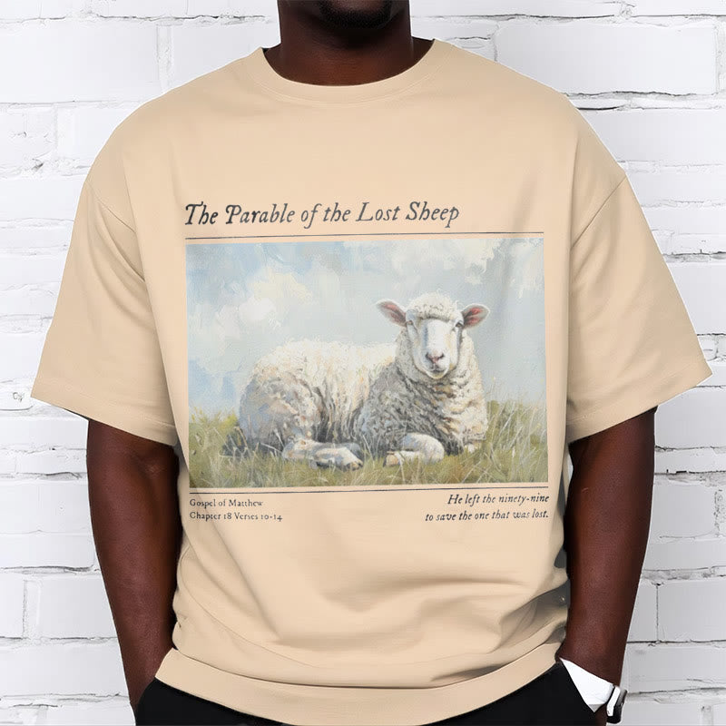 Christianartworkshop T-Shirt im realistischen Stil „Parable of the Lost Sheep“, kurzärmlig, gewaschen