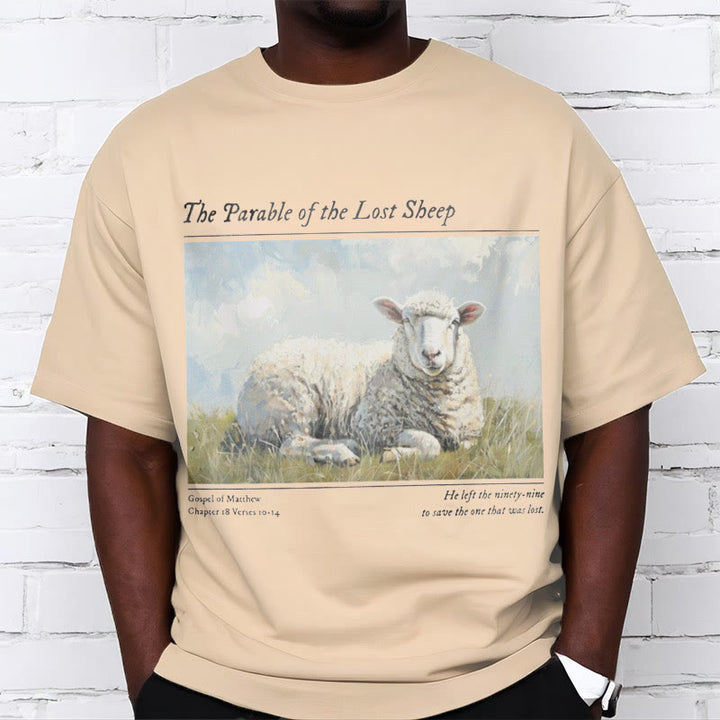 Christianartworkshop T-Shirt im realistischen Stil „Parable of the Lost Sheep“, kurzärmlig, gewaschen